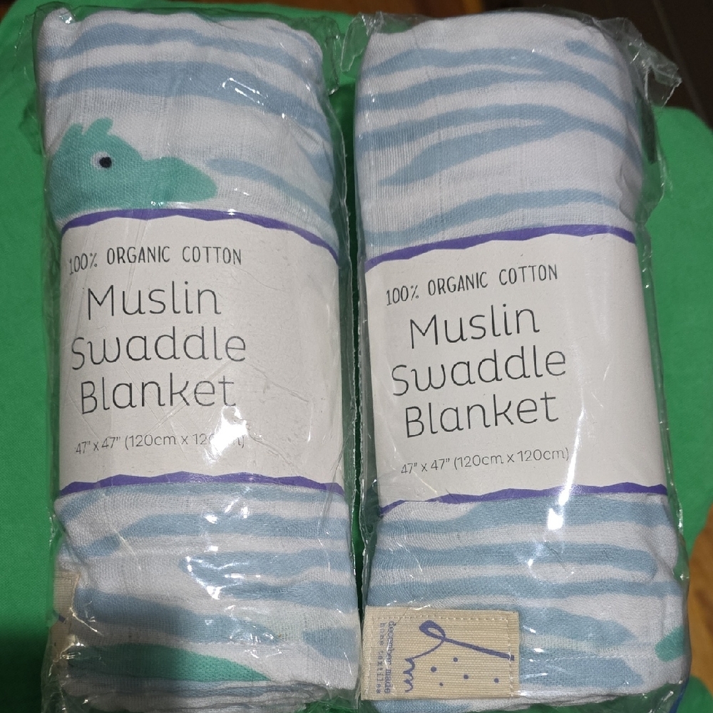 Organic Cotton Muslin Swaddle Blanket - Blue